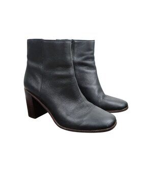 Madewell 7 Black Leather Block Heel Ankle Booties Square Toe